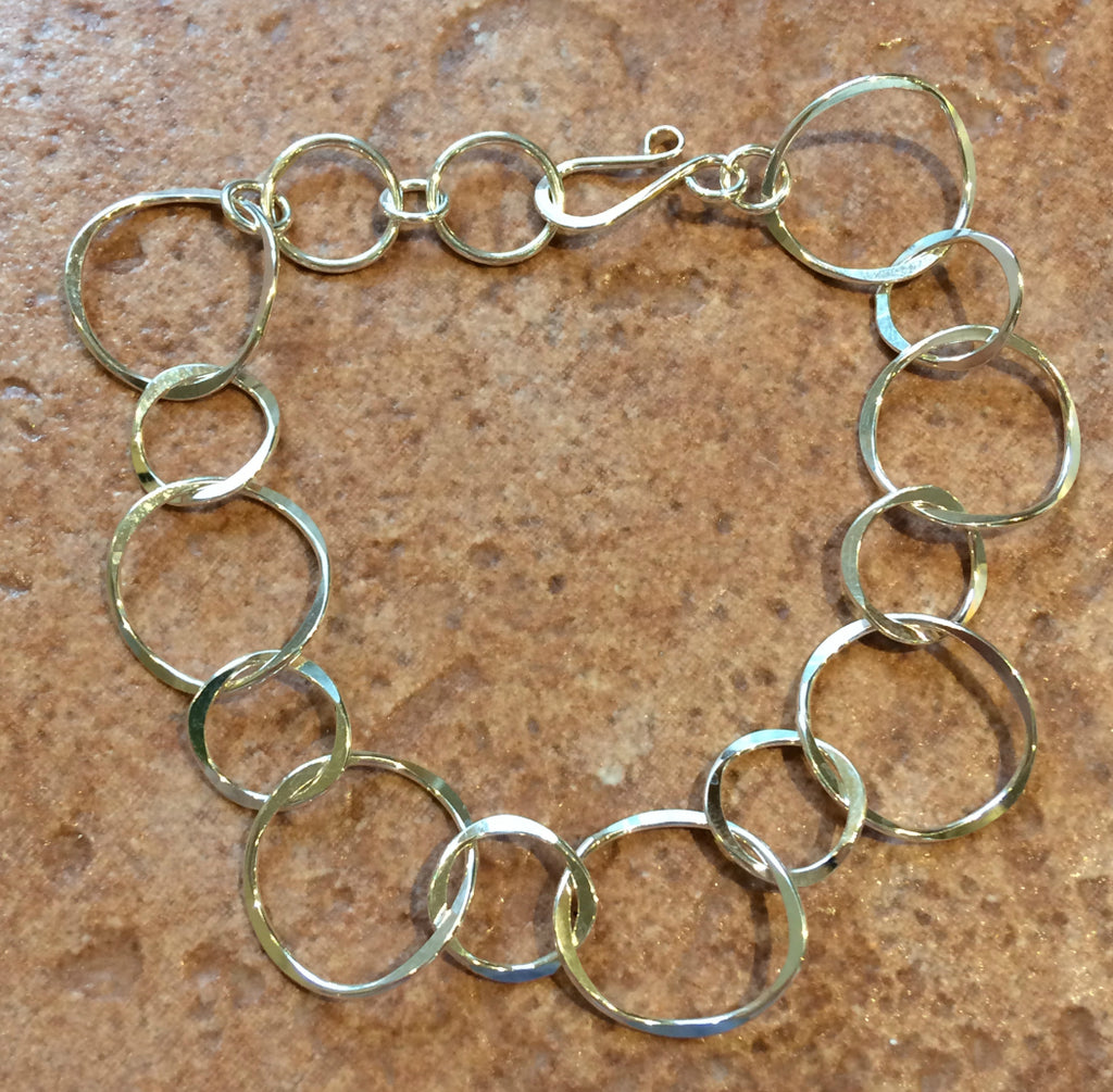 Vintage Silver Hammered online Circle Links Artist Made Bracelet