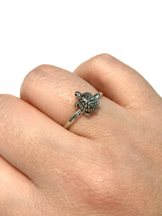 Sterling Silver Created Blue Opal Turtle Ring