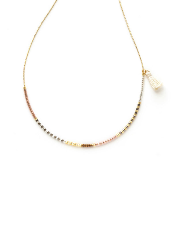 Champagne Asymmetrical Beaded Necklace | Gold Plated Chain Tassel | Light Years