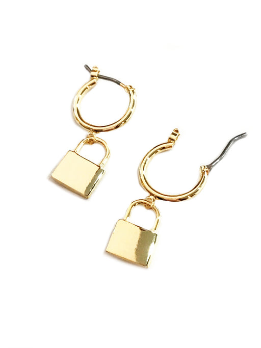 DKNY Gold-tone Stone Padlock Charm Hoop Earrings in Green | Lyst