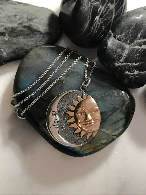 Sterling Silver Sun & Moon Eclipse Pendant Necklace