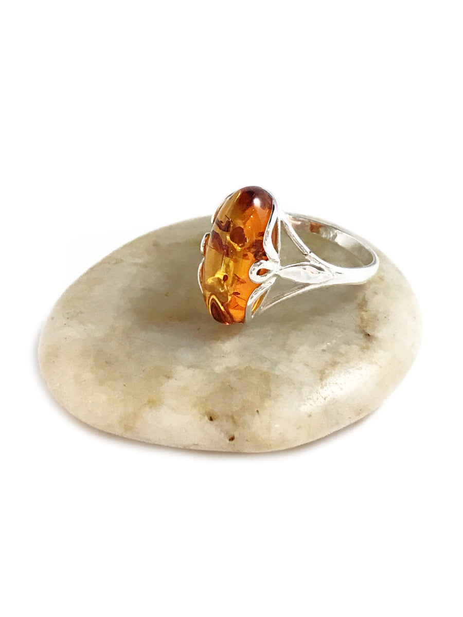 Baltic Amber Ring-Cognac-Sterling silver-O UK-7 1/2 US-Handmade Silver Amber Ring-Healing good Amber-Healing Gemstone- Free Shipment