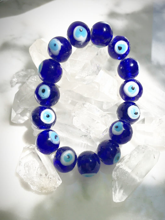 (N) Blue Evil Eye Chain Letter Bracelet For Women, Stainless Steel Turkish Eye Bracelet with Intinal Charm Bangle