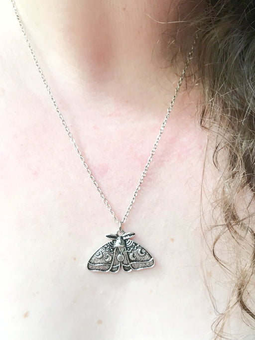 Lunar Moth Necklace | Antique Silver Chain Pendant | Light Years Jewelry