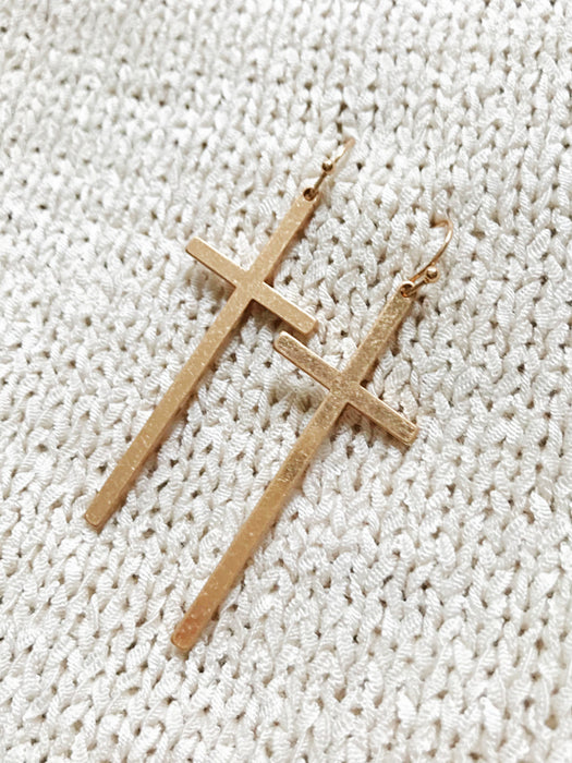 Matte Cross Statement Earrings | Silver Gold Dangles | Light Years