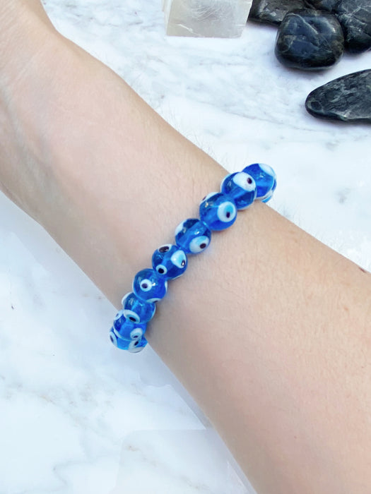 Evil Eye Marble Beaded Stretch Bracelets - Blue, 3 Pack | Icing US