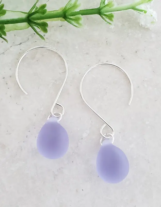 Sea Glass Droplet Earrings | Sterling Silver Dangles | Light Years Jewelry