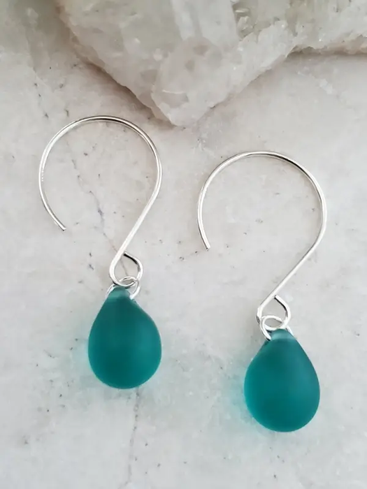 Sea Glass Droplet Earrings | Sterling Silver Dangles | Light Years Jewelry