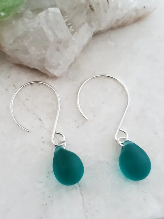 Sea Glass Droplet Earrings | Sterling Silver Dangles | Light Years Jewelry