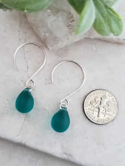 Sea Glass Droplet Earrings | Sterling Silver Dangles | Light Years Jewelry